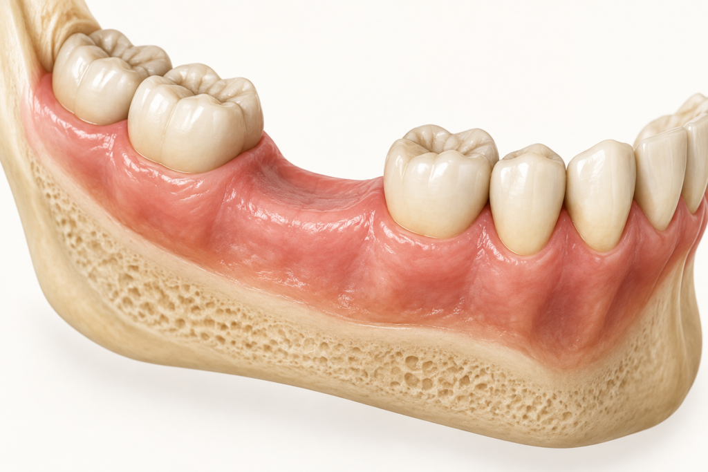 Ilustración de un espacio de muela perdida entre dientes posteriores conservados.